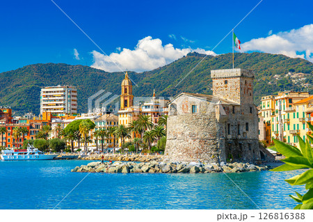 Beautiful view of the coast and ancient castle in Rapallo. Italy Beautiful view of the coast and ancient castle in Rapallo. Italy 126816388