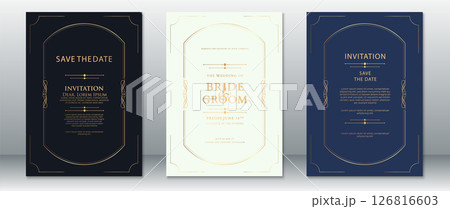 Luxury Wedding Invitation Set with Elegant Curved Corners and Gold Ornaments Luxury Wedding Invitation Set with Elegant Curved Corners and Gold Ornaments 126816603