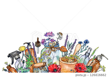 Glassware with field medicinal herbs Glassware with field medicinal herbs 126816662