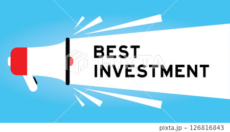 Color megaphone icon with word best investment in white banner on blue background Color megaphone icon with word best investment in white banner on blue background 126816843