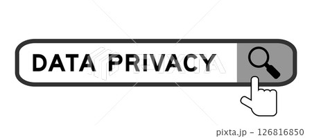 Search banner in word data privacy with hand over magnifier icon on white background 126816850
