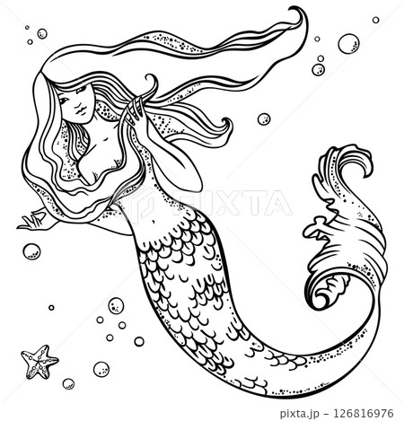 Beautiful mermaid with loose hair Beautiful mermaid with loose hair 126816976