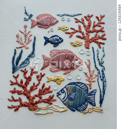 刺繍風の海のイラスト 126816984