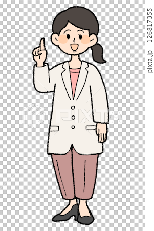 手繪風格穿白大褂的女醫生，姿勢要點，褲子風格 126817355