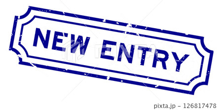 Grunge blue new entry word rubber seal stamp on white background 126817478