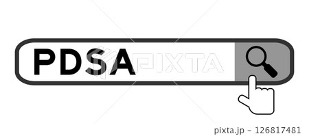 Search banner in word PDSA (Abbreviation of plan do study act) with hand over magnifier icon on white background 126817481