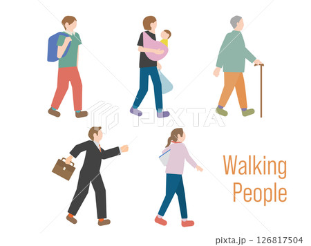 いろいろな年代の歩く人たちのイラストセット 126817504