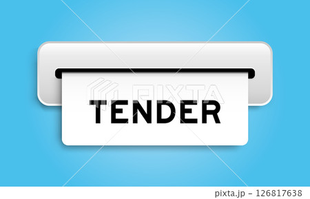 White coupon banner with word tender from machine on blue color background 126817638
