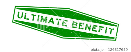 Grunge green ultimate benefit word hexagon rubber seal stamp on white background 126817639