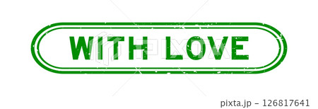 Grunge green with love word rubber seal stamp on white background 126817641