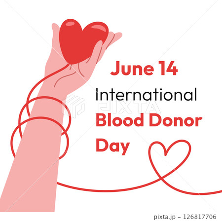 Blood Donor Day June 14 banner Hand holds heart 126817706