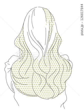 ロングヘアの大人女子のシンプル線画カラーイラスト 126817844