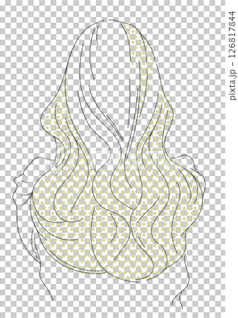 ロングヘアの大人女子のシンプル線画カラーイラスト 126817844
