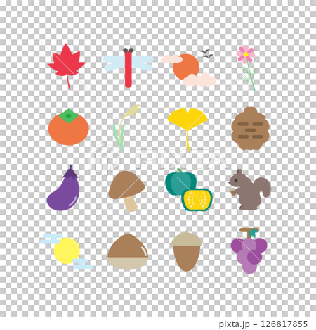 秋の自然アイコンセット：もみじ・きのこ・果物 126817855
