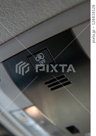 Close up of cabin car ceiling lamp, light control panel inside interior. Close up of cabin car ceiling lamp, light control panel inside interior. 126818126