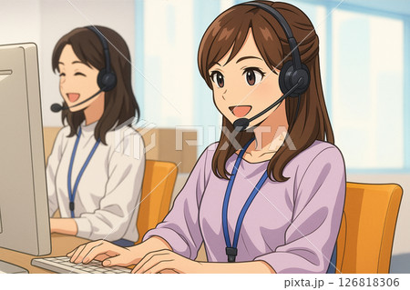 笑顔で対応するコールセンターの女性 126818306