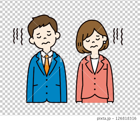肩を落としてがっかりする、ビジネスマンのシンプルなベクターイラスト素材＿男女セット＿カラー 126818316