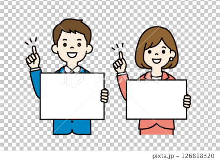Simple vector illustration material of a businessman holding a flip chart and explaining_Men and women set_Color 126818320