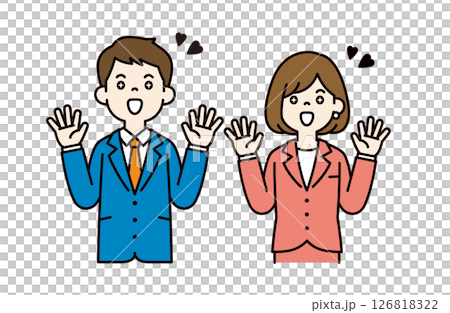目を潤ませて喜ぶ、ビジネスマンのシンプルなベクターイラスト素材＿男女セット＿カラー 126818322