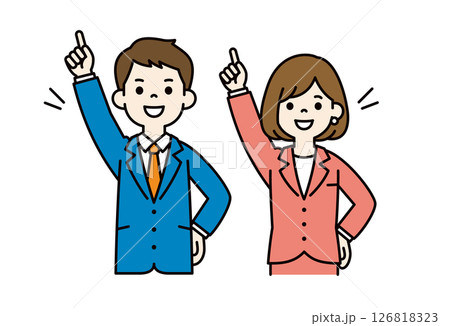 一番を目指す、ビジネスマンのシンプルなベクターイラスト素材＿男女セット＿カラー 126818323