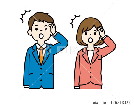 うっかりミスをする、ビジネスマンのシンプルなベクターイラスト素材＿男女セット＿カラー 126818328