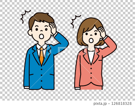 うっかりミスをする、ビジネスマンのシンプルなベクターイラスト素材＿男女セット＿カラー 126818328