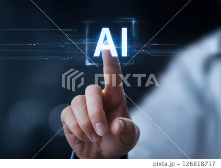 Close up of Doctor interacts with AI interface technology for healthcare innovation and medical care efficiency 126818717