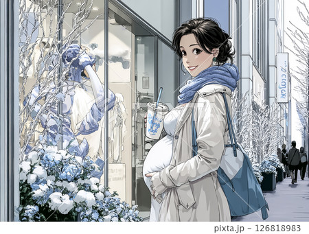 ショッピングする妊婦の女性のイラスト素材 126818983
