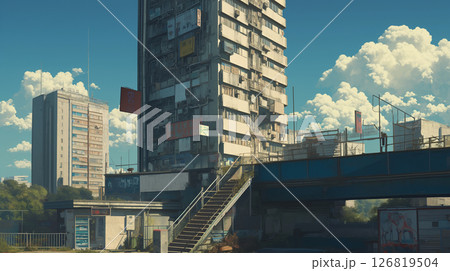 都市の中心を走る黄色い路面電車と、色とりどりの建物が印象的な街風景|レトロ感・ヨーロッパ建築・旅情 都市の中心を走る黄色い路面電車と、色とりどりの建物が印象的な街風景|レトロ感・ヨーロッパ建築・旅情 126819504