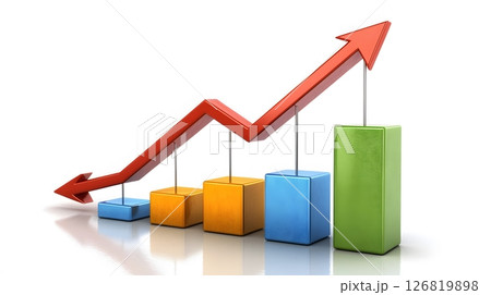 bar chart with increasing arrow, financial success, 126819898