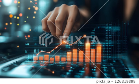 bar chart with increasing arrow, financial success, 126819899