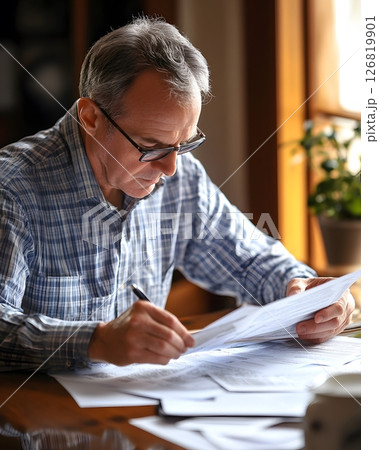 man reviewing retirement plan documents, 126819901