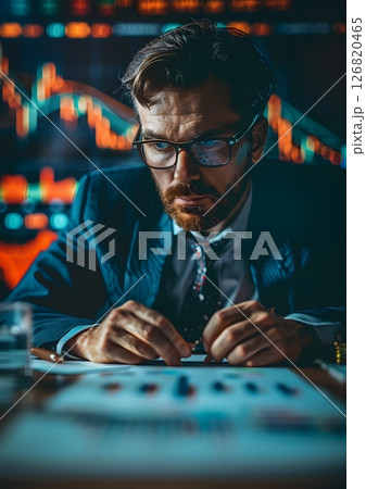 business executive analyzing international economic shifts and investment opportunities 126820465