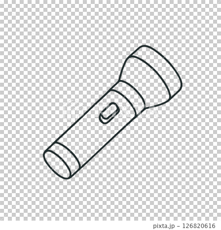 懐中電灯の線画イラスト、日用品、アイコン、素材、シンプル、背景なし 126820616