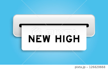 White coupon banner with word new high from machine on blue color background 126820668