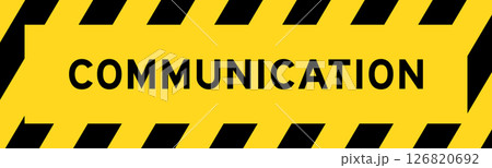 Yellow and black color with line striped label banner with word communication 126820692
