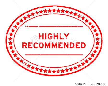 Grunge red highly recommended word oval rubber seal stamp on white background Grunge red highly recommended word oval rubber seal stamp on white background 126820724