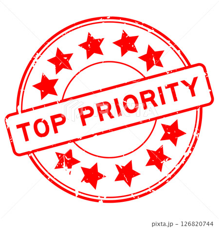Grunge red top priority word round rubber seal stamp on white background Grunge red top priority word round rubber seal stamp on white background 126820744