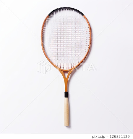 Retro Wooden Tennis Racket Isolated on White Background. Classic Sport Equipment 126821129