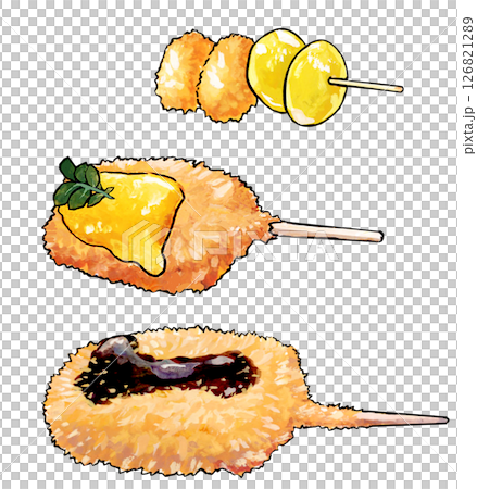 炸串3種水彩畫 126821289