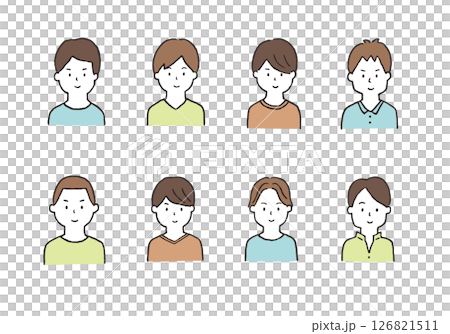 若い男性の手描きイラストセット(上半身) 若い男性の手描きイラストセット(上半身) 126821511