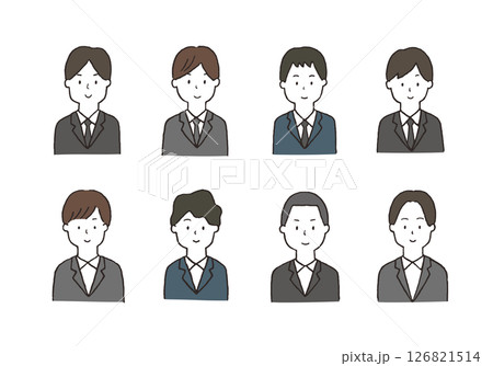 若い男性の手描きイラストセット（上半身・ビジネス） 126821514