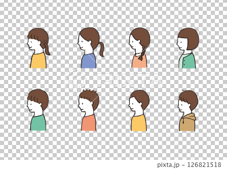 Various children, boys and girls hand-drawn illustration set (upper body, sideways) 126821518