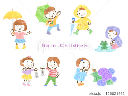 雨の日を楽しむ子どもたちのイラストセット 126821661