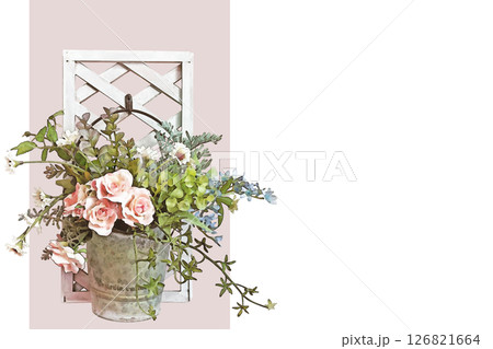 ブリキに活けた薔薇の透過フレーム 126821664