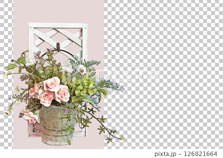 ブリキに活けた薔薇の透過フレーム 126821664