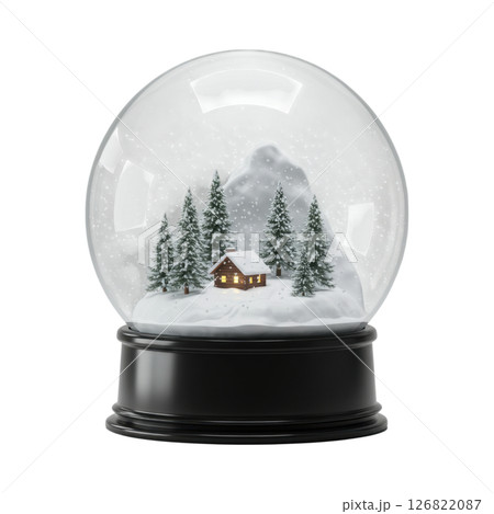 Winter Wonderland Snow Globe with Illuminated Cabin and Snowy Trees 126822087