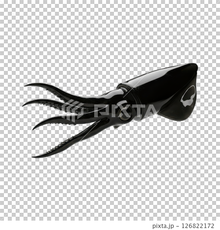 Striking Black Squid 3D Render with Detailed Tentacles and Body 126822172