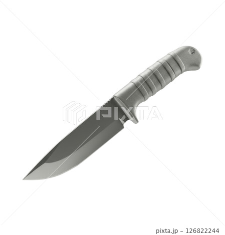 Realistic 3D Render of a Tactical Survival Knife with Grey Blade and Handle 126822244