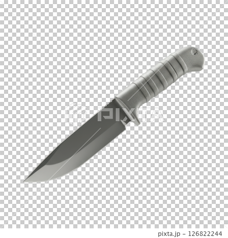 Realistic 3D Render of a Tactical Survival Knife with Grey Blade and Handle 126822244